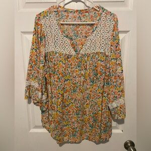 Floral Lace Trim Women's Top